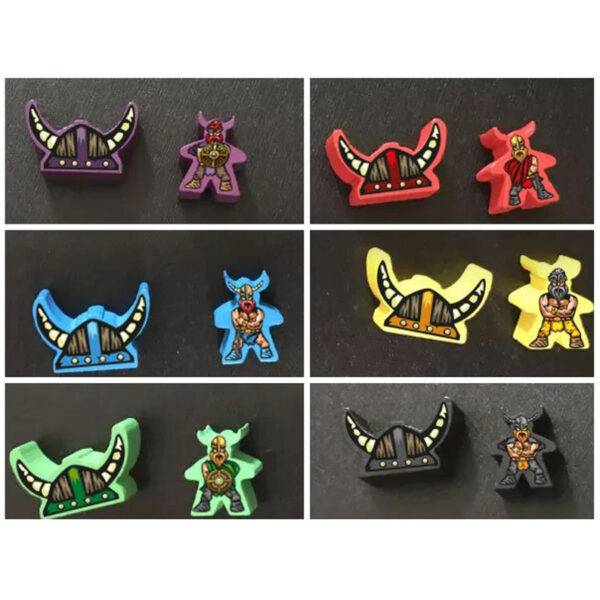 Champions of Midgard Jarls Collector Box custom stickers applied to wooden meeples"