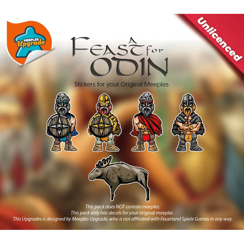 A Feast for Odin Design B custom stickers applied to wooden meeples